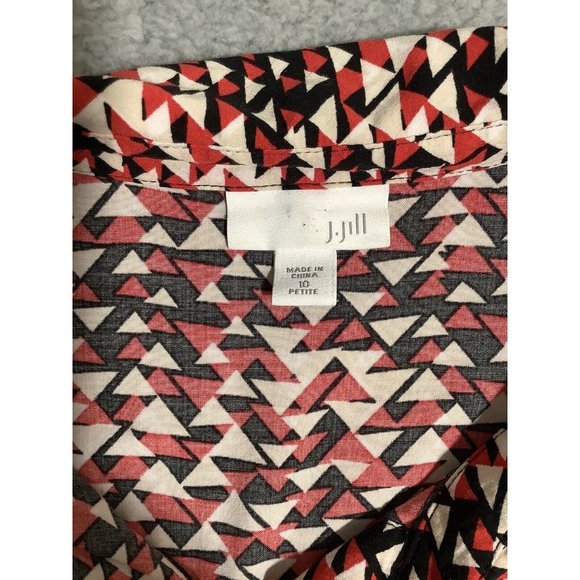 J Jill Red Black Triangle Shirt Dress Rayon Roll Tab Collared Button Y2K 10P - Picture 3 of 10
